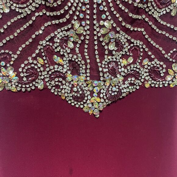 Burgundy Beaded Sequin Prom Dress - Picture 12 of 16